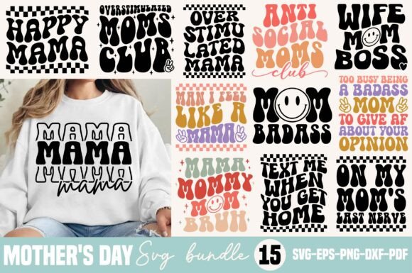 Retro Mom SVG Bundle, Groovy Mama Vibes